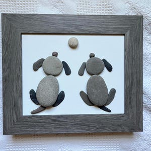Dog wall art, unique dog lover gift, dog pebble art, framed dog wall art, doggie decor, dogs howling at moon art, unique animal lover gift
