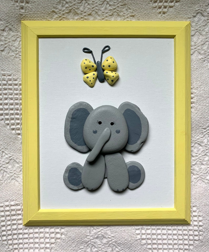 Baby Elephant Wall Art, Baby Elephant Decor, Baby Elephant Pebble Art