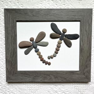 Dragonfly wall art, dragonfly pebble art, dragonfly decor, framed dragonfly wall hanging, nature lover gift, unique gift, minimalist art