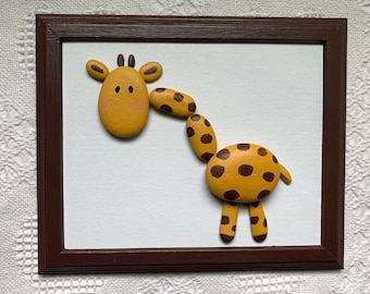 Giraffe decor, giraffe wall art, giraffe pebble art, giraffe stone art, nursery wall art, baby shower gift, kids’ room decor, kids gift