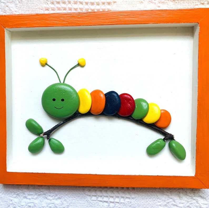 Caterpillar wall art caterpillar decor framed pebble art Etsy