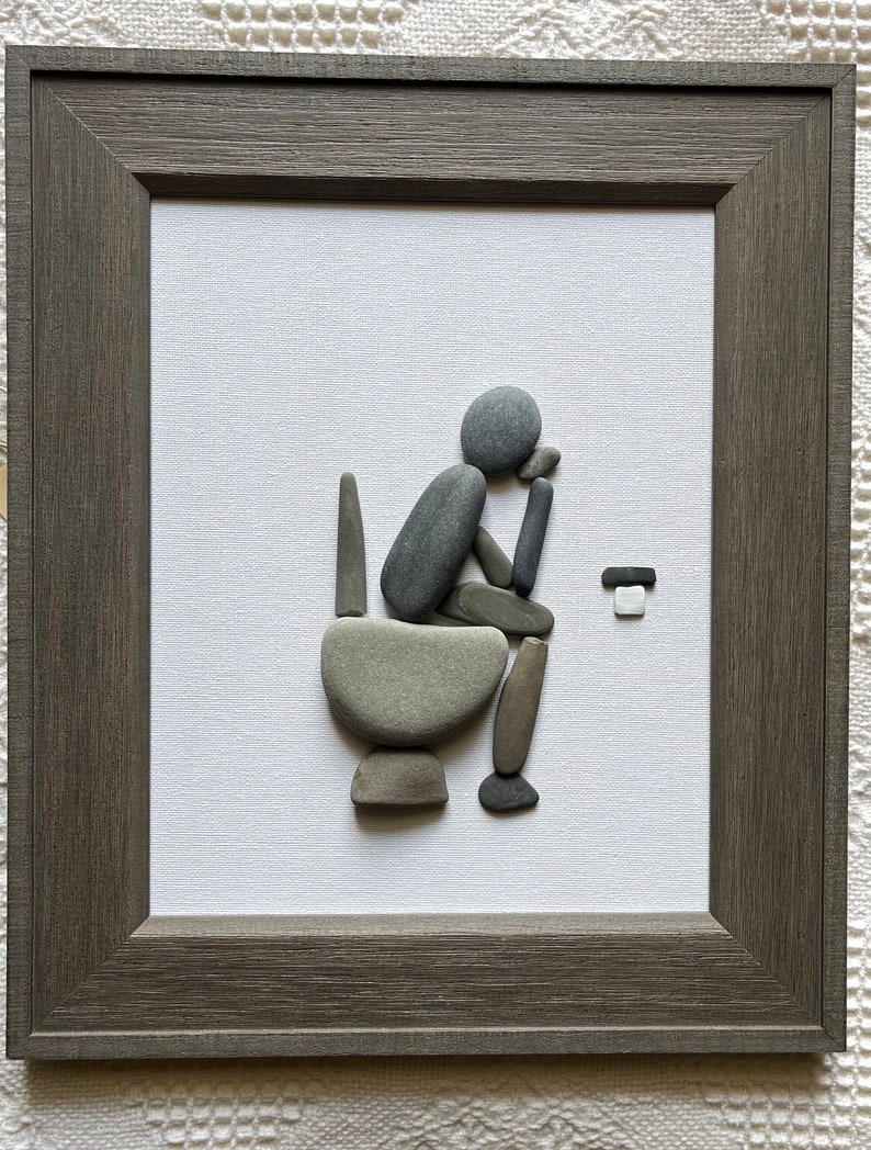 The Thinker Pebble Art, Bathroom Wall Art, Gift for Him, Bathroom Humor ...