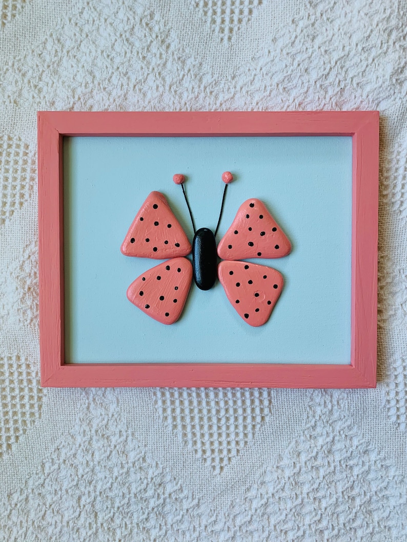 Butterfly Pebble Art Butterfly Stone Art Framed Stone Art Etsy