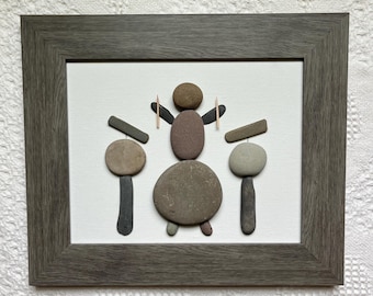 Drummer Pebble Art: Unique Musician Gift, Framed Stone Art