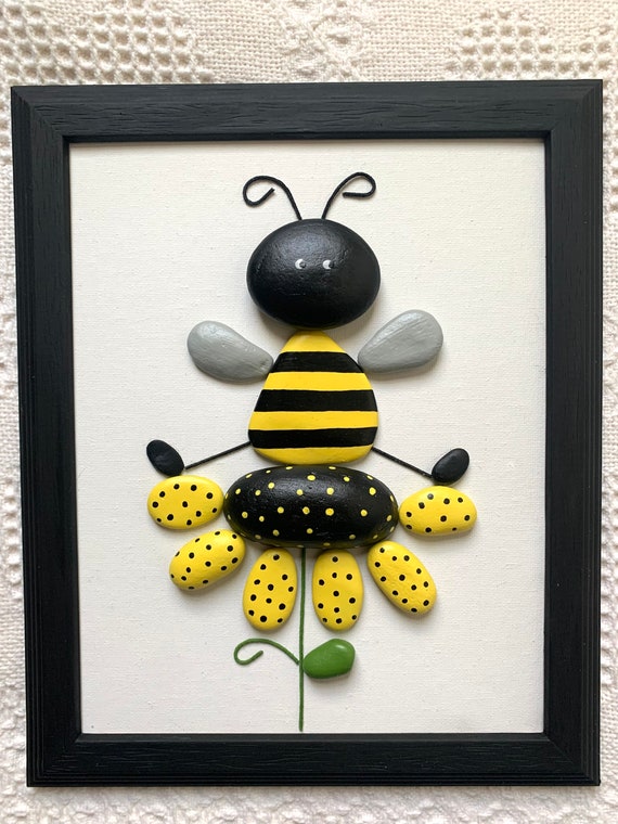 Bee decor, bumble bee stone art, bee wall hanging, nursery decor, baby  shower gift, pediatric office decor, bee-lover gift, unique bee gift