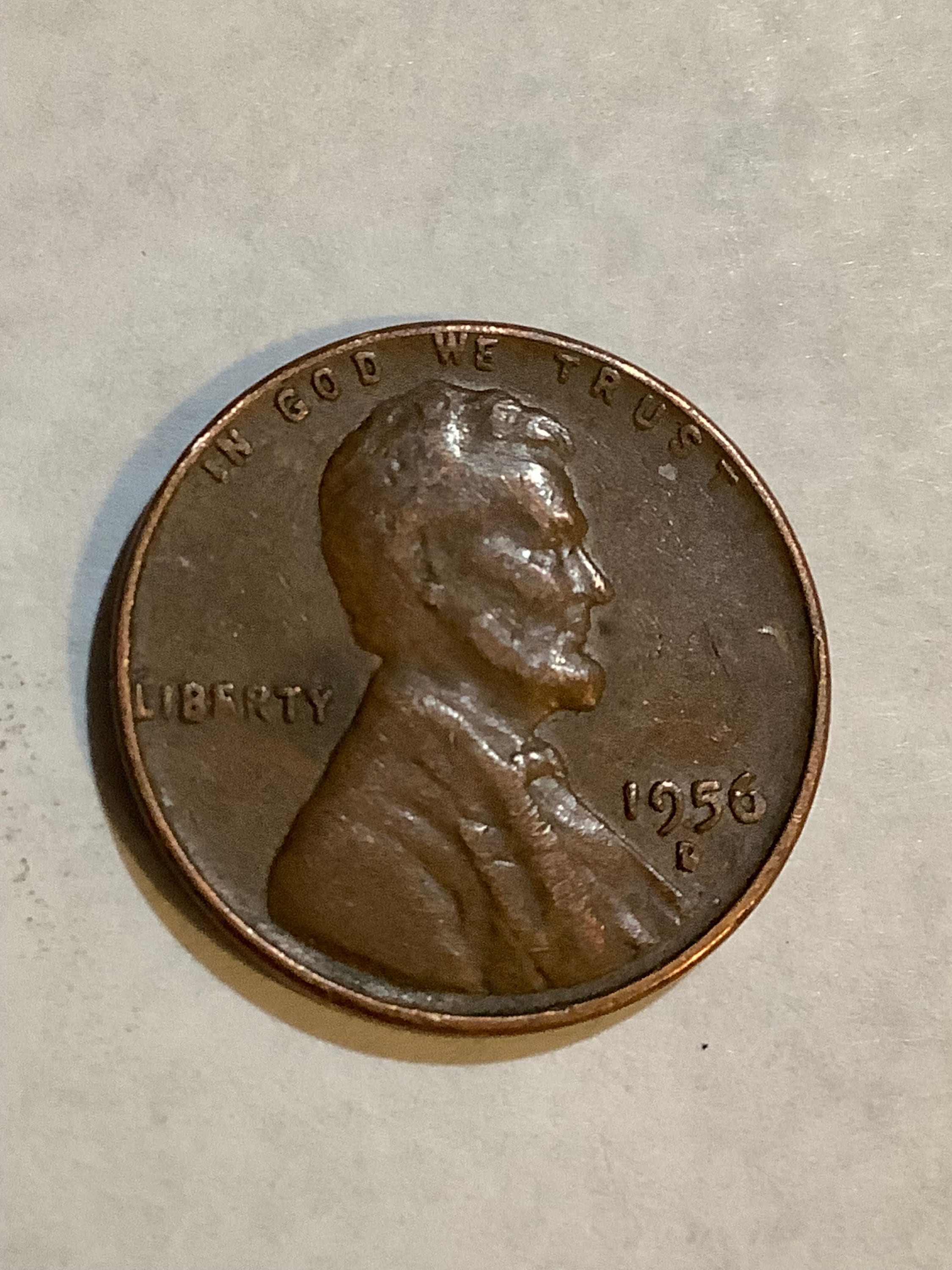 1956 D Wheat Penny Error Markings. DDO