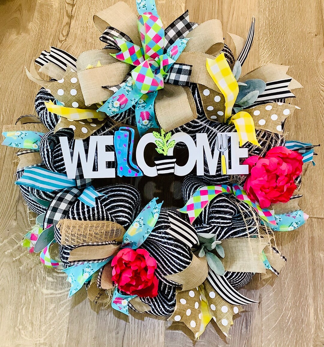 Black and White Floral Summer Garden Wreath - Etsy