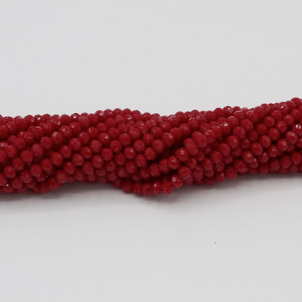 Ruby Red Opaque 4mm and 6mm Glass Rondelle Chinese Metallic High Quality Cut Crystal faceted Bead