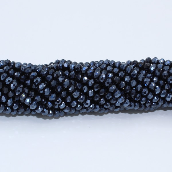 Metallic Dark Navy Blue 1mm, 2mm, 3mm and 4mm Glass Roundel Rondelle Chinese Cut Crystal faceted Bead