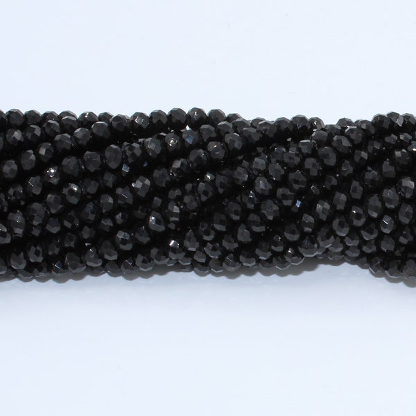 Jet Black Opaque 1mm and 2mm Glass Rondelle Chinese Metallic High Quality Cut Crystal Faceted Bead