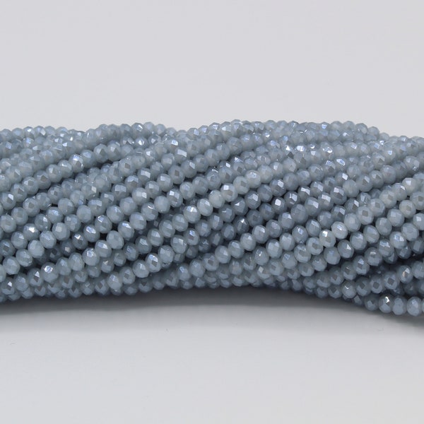 Light Sky Blue Opaque 2mm, 3mm and 4mm Glass Rondelle Chinese Metallic High Quality Cut Crystal faceted Bead