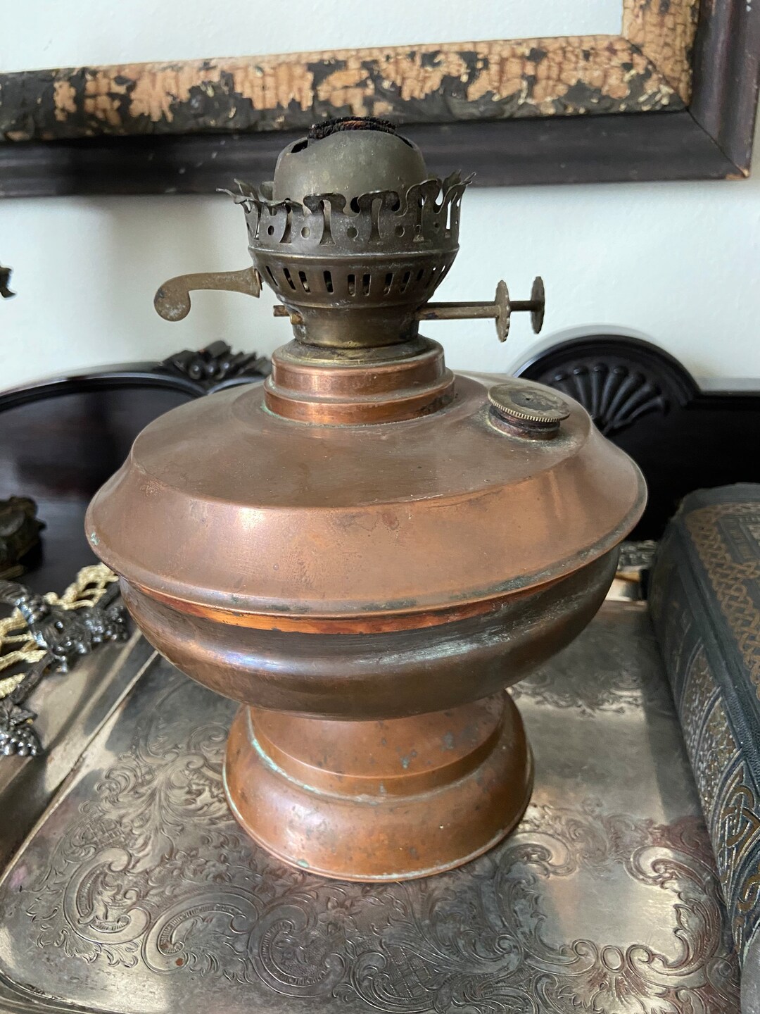 Beautiful Antique Copper Oil Lamp Etsy