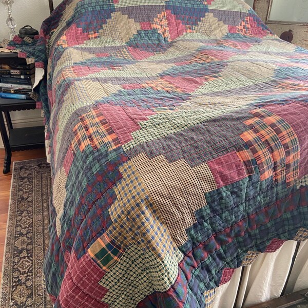 RESERVED FOR LEANN ** Vintage Beautiful Log Cabin Quilt Pillow Shams Cushion Cover