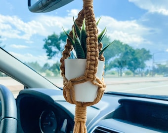 Colgador de macramé para plantas, adorno para coche, suculenta artificial