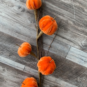 Velvet Pumpkin, Pumpkin Stem, Orange Pumpkin, Fall Stem, 38”