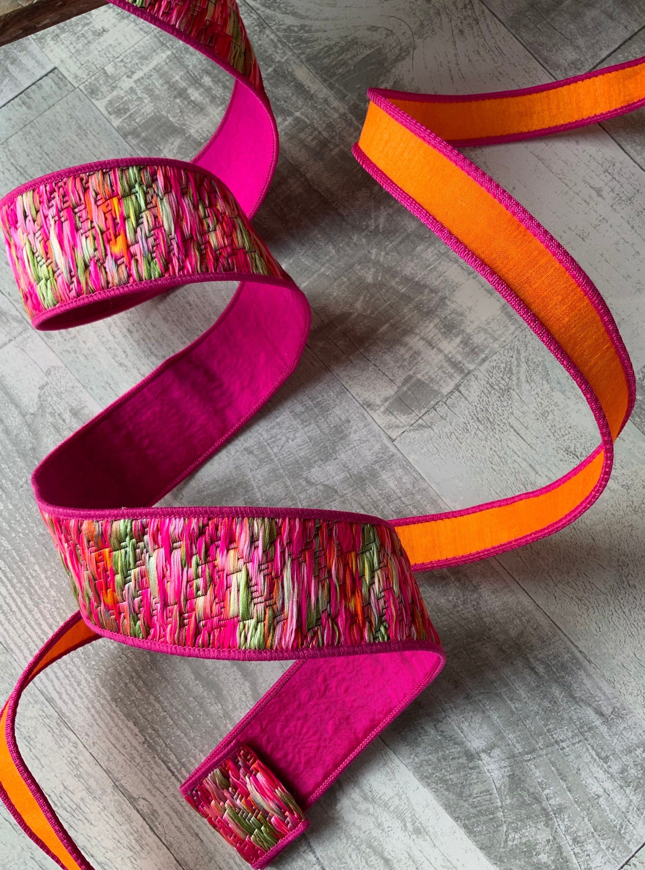 Groovy Loom Ribbon: Hot Pink Multi-color Wired Designer Ribbon - 2