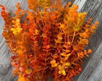 Fall Eucalyptus Bush, Wispy Orange Florals, 21” Stem