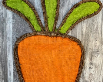 Carrot, Burlap, Carrot Burlap Hanger, Carrot Twig Form, 29”
