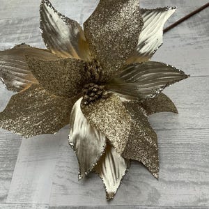 Poinsettia, Champagne Poinsettia Stem, Metallic, Metallic Poinsettia Stem, 24”, H 11” D