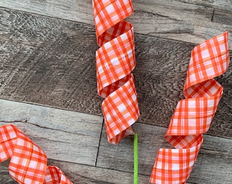 Orange Plaid Curly Spray - 28-30” Decorative Craft Supply