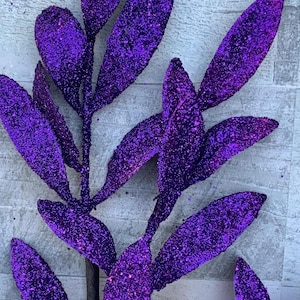 Purple Glitter Laurel Leaf Spray - 30” Decorative Floral