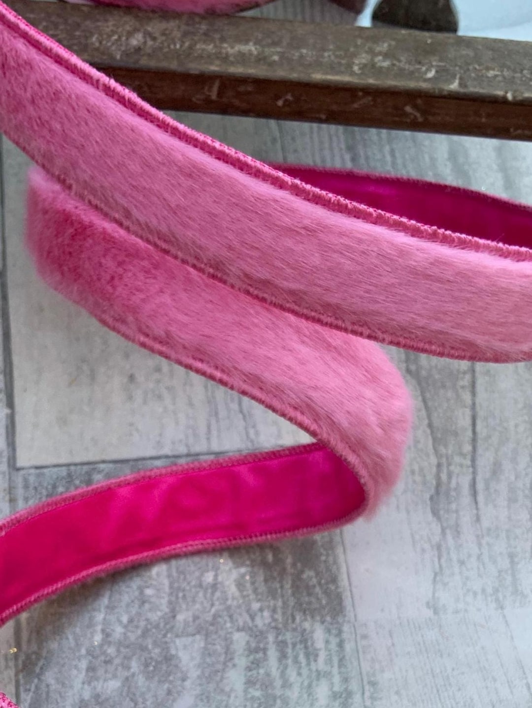 Party Ribbon Fuzz Pink Fuzzy Wired Ribbon, Nancy Brown Home, 1