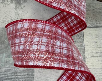 Red Plaid Wired Ribbon: Sugar Frost Double Sided 2.5" x 10 Yards