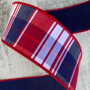 Red, White & Blue Plaid Ribbon: 2.5" x 10 Yards Wired Designer Ribbon