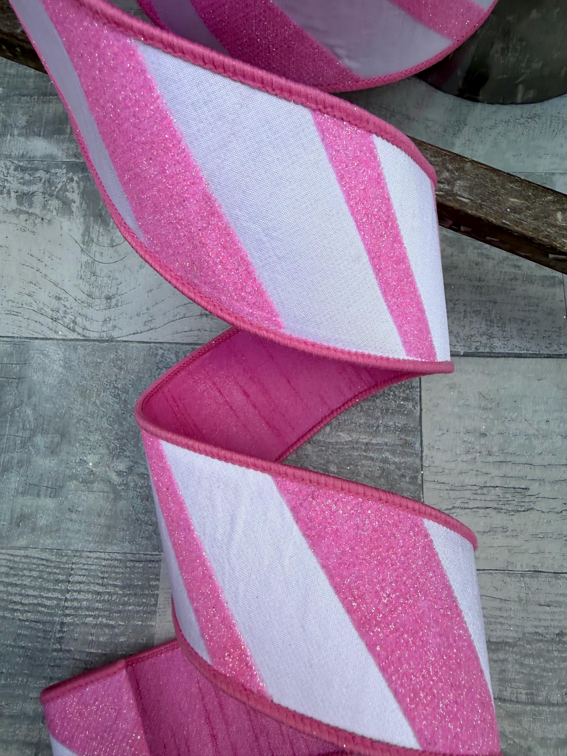 Pink Peppermint Stripe Ribbon: Candy Gloss Wired Farrisilk, 2.5