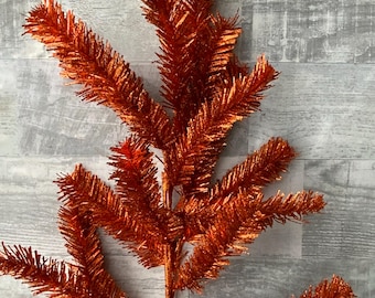 Orange Tinsel Spray: Retro Halloween & Fall Decor (30")