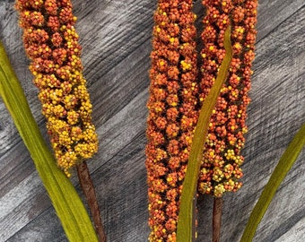 Orange Rice Fall Floral Spray, 30” Stem