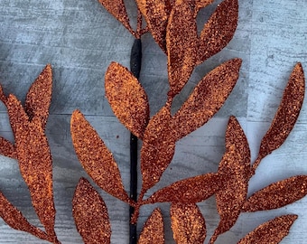 Orange Glitter Laurel Leaf Spray - 30" Faux Foliage
