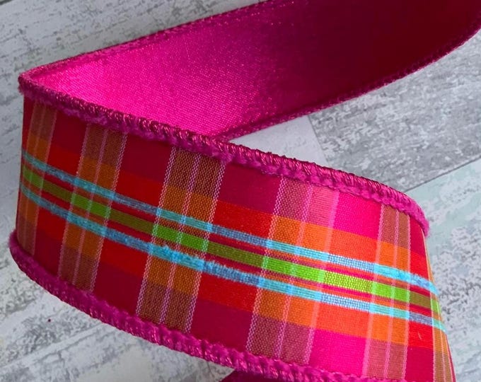 Hot Pink Ribbon, Plaid Ribbon, Orange, Turquoise, Lime, Designer Ribbon ...