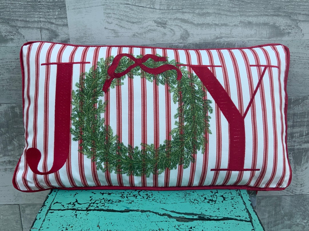 Pillow, Christmas Pillow, Joy, Joy Pillow, Wreath, Lumbar, 18 Etsy