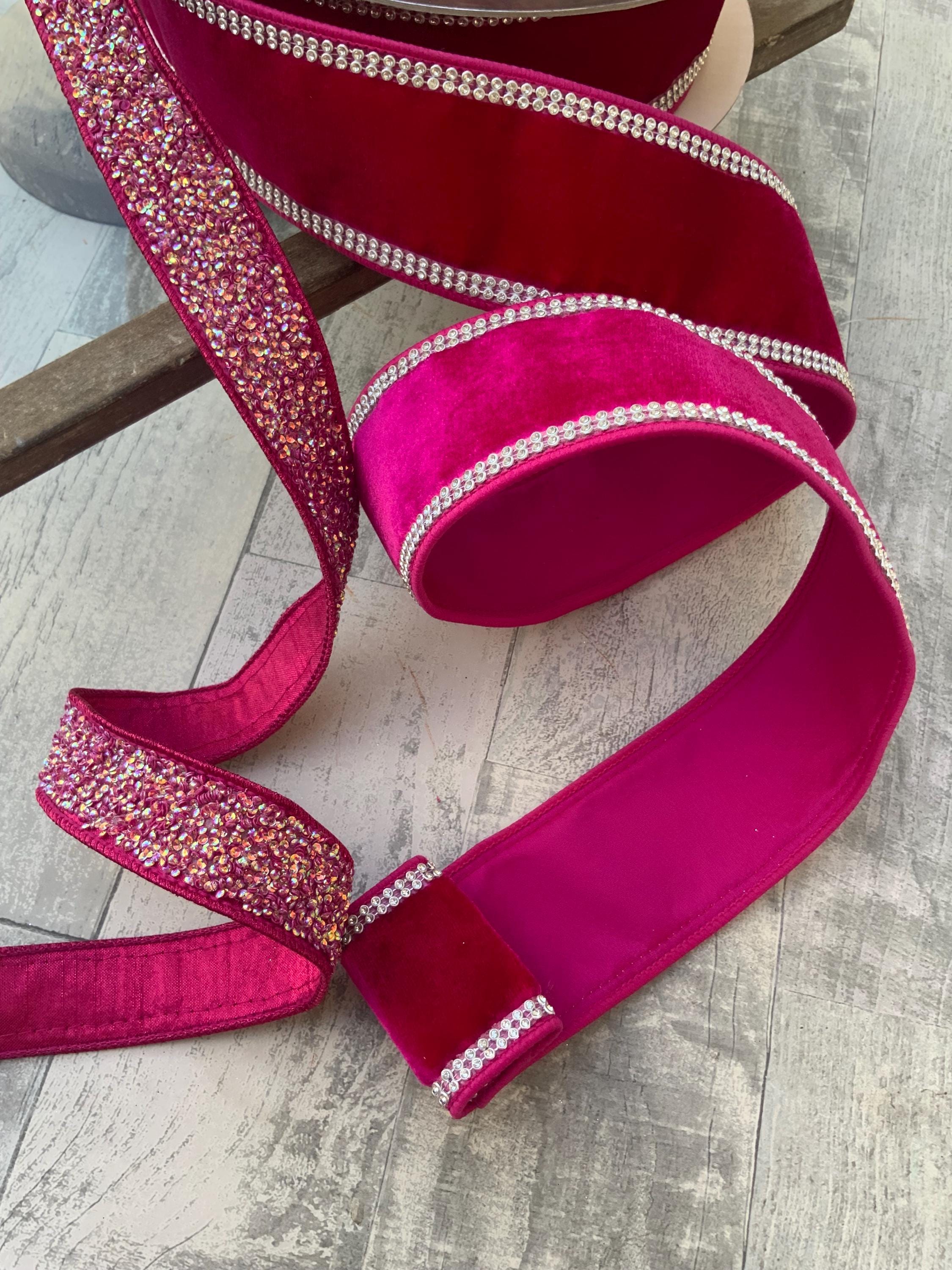 Hot Pink Glitter Wired Ribbon: Farrisilk Designer Sprinkles, 1