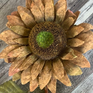 Sunflower Stem, Mustard & Burgundy Cork Sunflower Stem, 28.5”