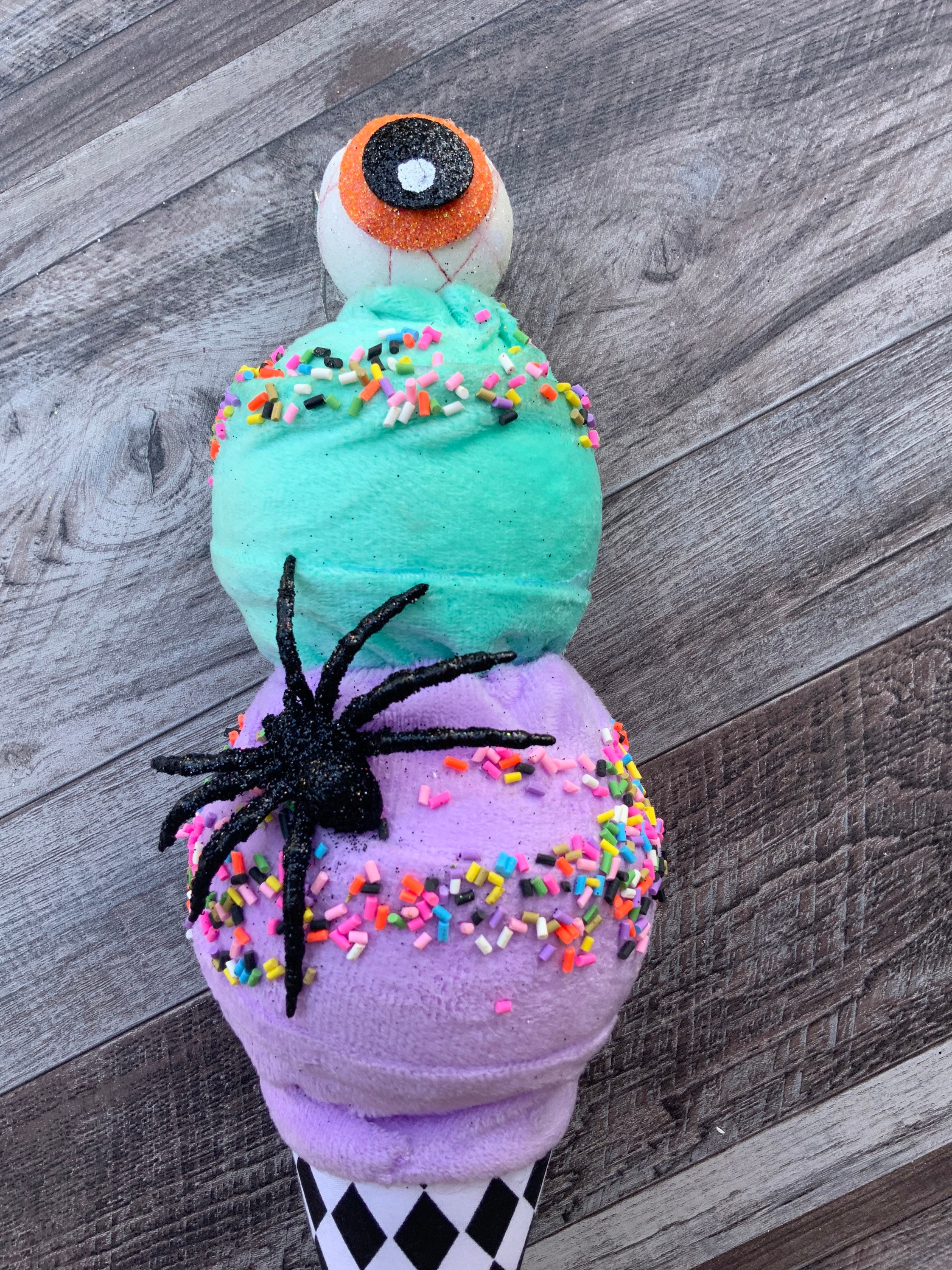 Ice Cream Cone, Mint, Purple, Ornament, Halloween Candy, Halloween, Sweets, Pick, Stem, Floral, Halloween Decor, Diameter 4”, Length 12”