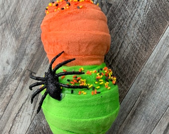 Creepy Cute Halloween Ice Cream Cone Ornament, Harlequin Decor (12” Length)