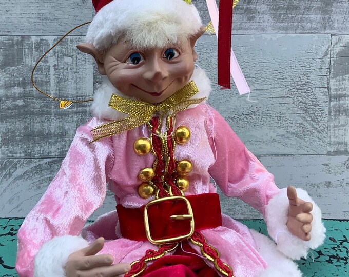 Elf, 16 Posable Elf, Pink & Red, Santas Helper, Designer Etsy