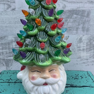 Santa, Santa Claus, Vintage Tree, Lighted, Vintage Santa Lighted Tree, 13.5”
