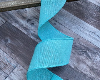 Cinta de diseño con alambre Hopsack Aqua - 2,5"