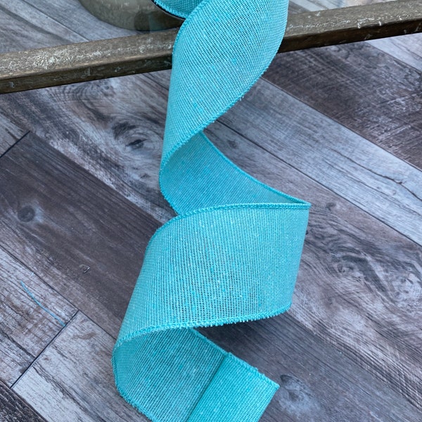 Aqua Ribbon, Aqua Hopsack Ribbon, Wired Ribbon, 2.5” Ribbon, Designer Ribbon, d.stevens