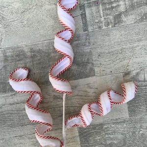Peppermint Edge Spray, Curly Spray, White, Fabric Spiral Curly Spray, Christmas Spray, Floral Stem, Floral Spray, 26”