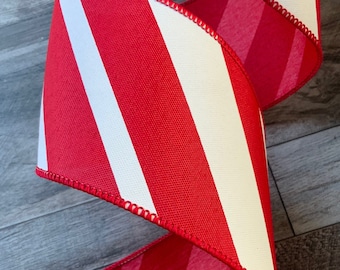 Ribbon, Candy Cane, Peppermint, Red & White, Designer Ribbon, Farrisilk, Wired, 4”, 10 Yards