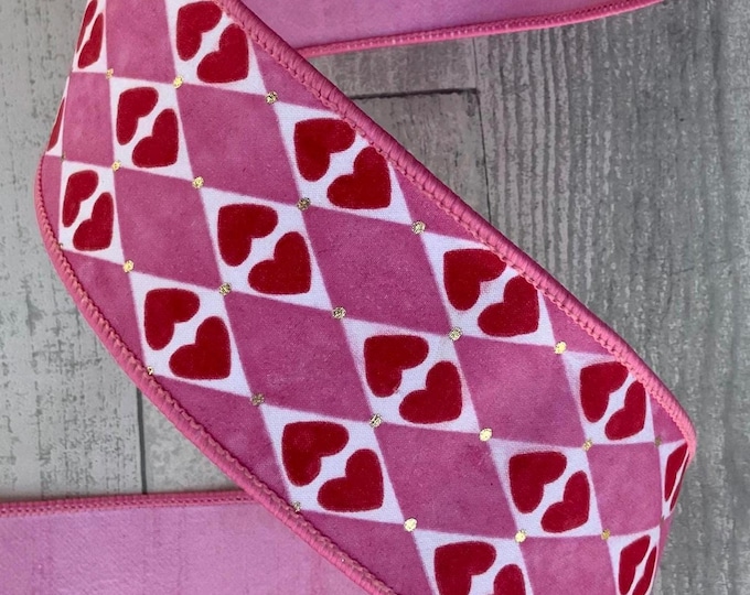 Pink Velvet Diamond Wired Ribbon: Farrisilk Gold Designer Ribbon, 2.5 ...