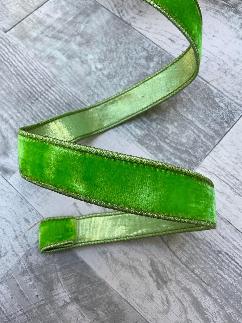 Velvet Ribbon, Green, Bright Lime, Velvet Luster, Wired, 1”, 10 Yards ...