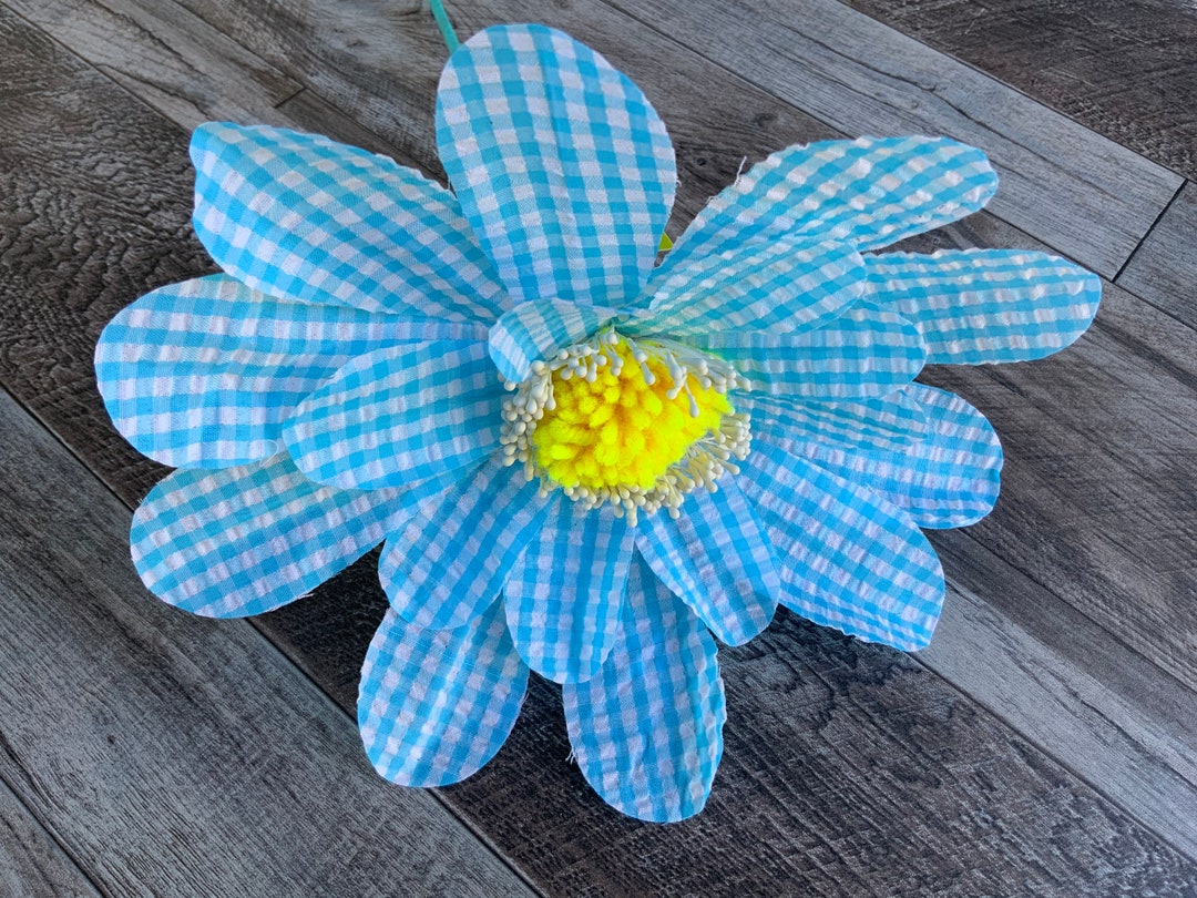 Gingham Sunflower Spray, Blue Gingham, Gingham Floral, 8 Diameter, 24