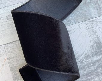 Black Velvet Wired Ribbon, 4 inch x 10 Yards