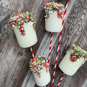 Marshmallow, Chocolate Dipped Marshmallow, Christmas Candy, Sweets, Pick, Stem, Floral, 20”