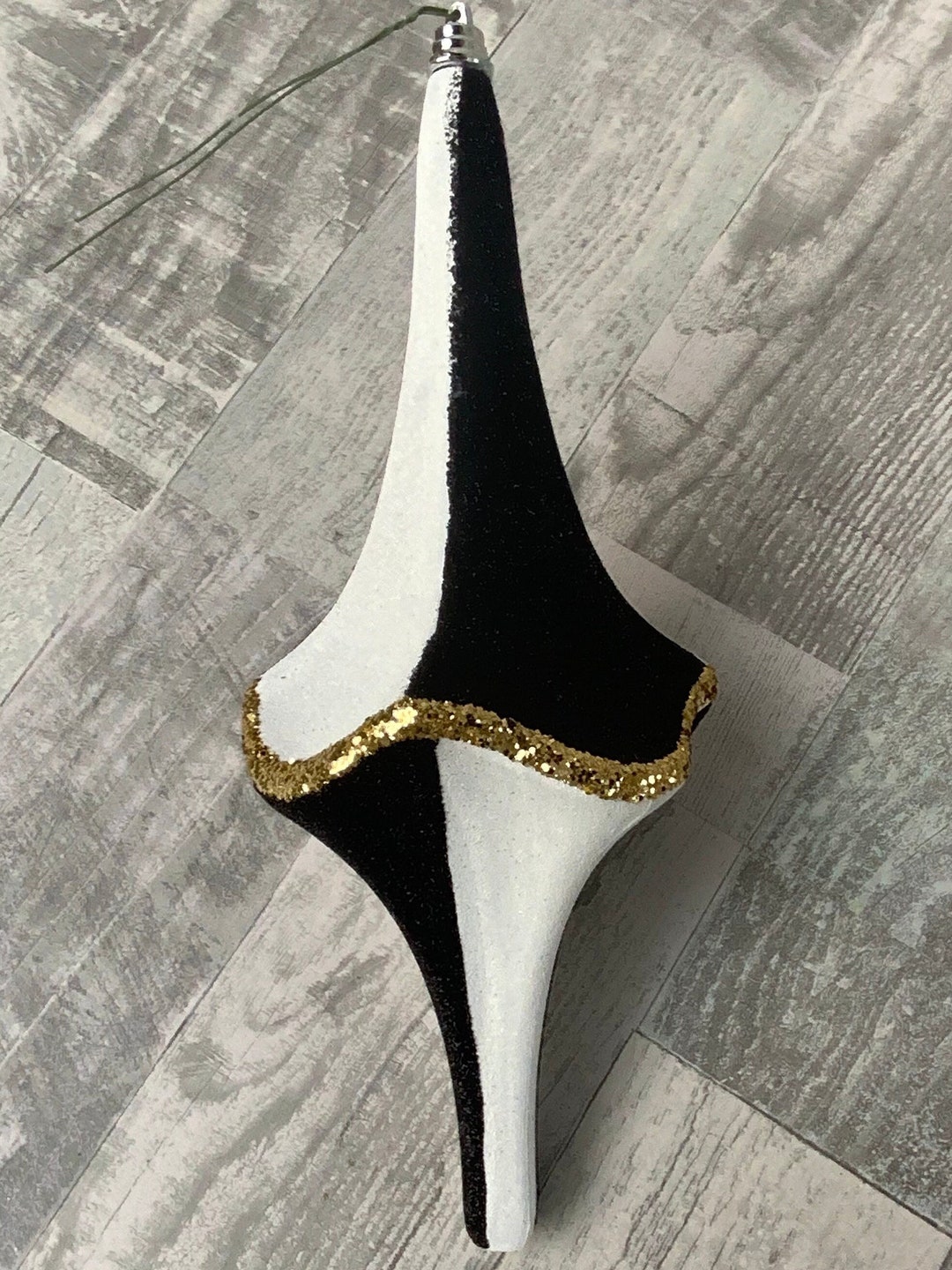 Finial Ornament, Black & White, Whimsy Finial, Gold Glitter, Designer